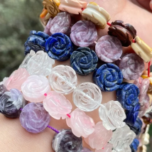 14mm Natural Flower Carved Quartz Lapis Spacer Beads Natural Stone for DIY Charms Necklace Bracelet Jewelry Making 15"5 PCS