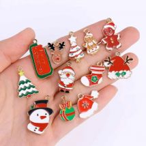 Mixed Christmas Enamel Charms Jewelry Making Supplies for DIY Santa Claus Snowman Dangle Earrings Pendant New Year Jewelry Gift