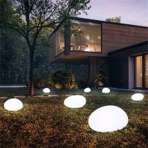 Solar Garden Lights Led Modern Creative White Stones Shape Waterproof IP65 with Remote Control Decor Home Courtyard Lawn Lamp
