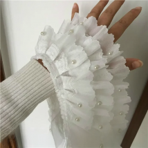 Luxury White Beaded Pleated Chiffon 3D Lace Ribbons Trim For DIY Wedding Garment Dress Collar Applique Guipure Sewing Supplies