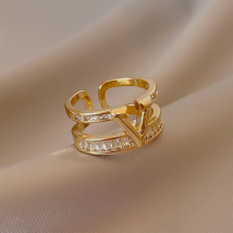 New Korean Fashion Light Luxury High Quality Double Geometric Letter Open Ring Gift Banquet Woman Jewelry Ring 2022