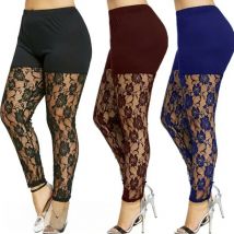 Size 4XL Leggings for Women High Waist Pencil Pants Skinny Lace Hollow Out  Floral Tight Trouser Casual Women Homewear