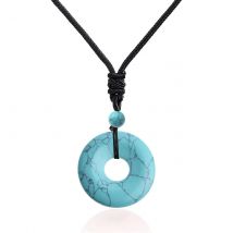 Turquoise Gemstone Donut Necklace Healing Chakra Crystal Amulet Lucky Pingan Coin Protection Pendant Jewelry Women 25/30/40MM