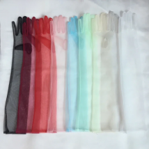 Bride Wedding accessories 55cm sheer Gloves ivory black red pink long Design tulle Transparent Women Gloves 2020 Summer Women