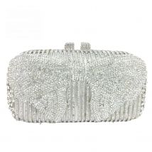 Boutique De FGG Silver Rhinestone Clutch Purses for Women Formal,Bow Crystal Evening Bags,Bridal Wedding Party Minaudiere Bag