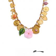 Yhpup Exclusive Stainless Steel Metal Heart Resin Flower Pendant Drop Charms Necklace 2025 Golden PVD Popular Handmade Jewelry