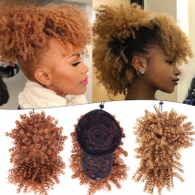Alileader Afro Curly Bangs Adjustable Drawstring Ponytail With Bangs Non-glue Synthetic Hairpiece With Bangs For Women