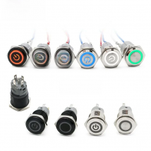 16mm New Waterproof Metal Push Button Switch LED Light Black Momentary Latching Auto Car Engine Computer PC Power Switch 3-380V