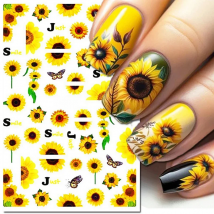 Nail Art 3d Decals Sunflowers Butterflys Adhesive Sliders Nail Stickers Decoration For Nail Manicure