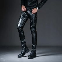2025 New Arrived Personality Male Faux Leather Pants Male Slim Leather Pants Men's Clothing PU Pants