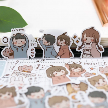 40pcs Sweet Little Couple 2 Hand Account Cartoon Sticker Hand Account Cute Diy Album Girl Heart Character Decoration Material