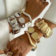 Ingemark Creative Trendy Gold Color Metal Wide Cuff Bracelets Women Punk Classic Chunky Spring Bangles Steampunk Jewelry 2025