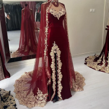 Smileven Burgundy Karakou Algerian Caftan Mermaid Evening Dresses With Lace Shawal Prom Dress  Party Gowns Customized
