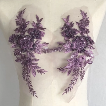 New 1Pcs 3D Flower Beaded Embroidery Patch Mesh Fabric African Lace Applique Sew Wedding Dress Clothes Decoration Diy White Blue