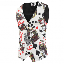 Sleeveless Playing Cards Printed Chalecos Para Hombre Multi Pattern Slim Fit Tuxedo Suit Vest Men Casual V-Neck Waistcoat Jacket