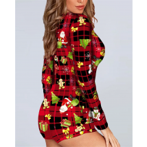 Womens Sexy Christmas Romper Bodysuit Long Sleeve Bodysuit Pajamas Stretch Shorts Jumpsuit Party Oufit