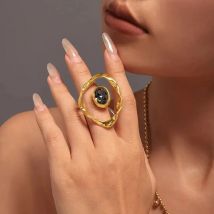 Nivora Stainless Steel Big Open Rings For Women Rhinestone Copper Material Charm Finger  Women Rings Waterproof Wedding Jewelry