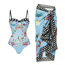 Push Up One Piece Swimsuit With Cover Up Sexy Swimwear Women 2025 Printed Swim Suits Female Bikinis Sliming Bodysuit Beachwear