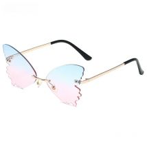 Vintage Rimless Butterfly Shape Sunglasses Streetwear Women Luxury Funny Pink Sun Glasses Shades UV400 2022 Brand Designer SG031