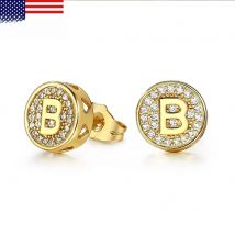 A-Z Initial Letter Stud Ear Earrings Personal Gift for Men Women Gold Color Alphabet ABC CZ Stud Earrings Jewelry DGE353