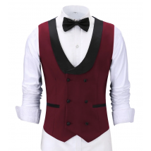 Casual Men's Waiter Vest Burgundy Slim Fit Prom Double Breasted Blazer Champagne Suits Red Waistcoat For Wedding Best Man Grooms