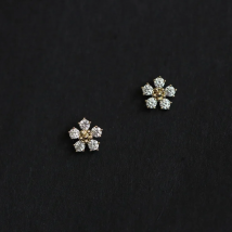 925 Sterling Silver Boho Pavé Diamond Small Flower Plating 14k Gold Earrings Women Summer Beach Casual Jewelry Accessories