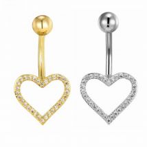 14G Surgical Titanium Belly Button Piercing Bar Zircon Hollow Heart Navel Rings Romantic Men Women Umbilical Jewelry Accessories