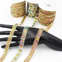 1 yard glittering Laser color glass strips arranged crystal ribbon rhinestone trim hot fix DIY ironing dress decoration TR119
