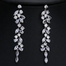 EMMAYA New Arrival Two color Leaves Female Carbic Zircon Long Earrings ColorJewelry Wedding Active Dangle Style Gifts