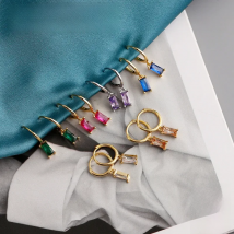 WOOZU Genuine 925 Sterling Silver Geometric Square Rainbow Drop Earrings for Women Party Youth Jewelry Birthday Gift Accessories