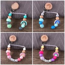 Custom Name Handmade Personalize Dummy Clips Pacifier Clips Holder Baby Silicone Rainbow Pacifier Holder Chain Baby Teether Gift