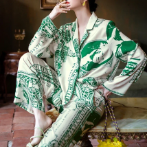 Vintage Dollar Print Pajamas For Woman Ice Silk Comfortable Homewear Sleepwear Lounge Size Autumn Shirt Sets