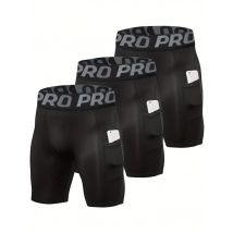 3 Pack Compression Shorts Men with Pocket, Spandex Running Shorts Sport Athletic Workout Performance Underwear