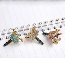 Mini 3.5mm Earphone Jack Crystal Rhinestones Cellphone Charms Audio Headphone Anti Crown Dust Plug Phone 3.5 AUX port Stopper
