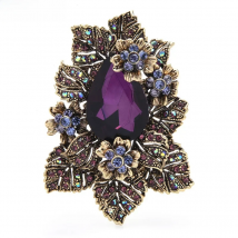 Wuli&baby Purple Crystal Palace Style Flower Brooches For Women Rhinestone Party Office Brooch Pins Gifts