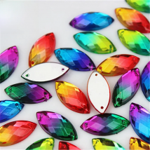 Micui 30Pcs 9*20mm Double Color Horse Eye Acrylic Rhinestones Crystal Stones Flatback Gems For Clothes Dress Sew On MC476