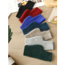 Mink Cashmere Autumn Winter Women Gloves Fingerless Warm Racoon Wool Mitten Wrist Length Thumb Hole Mitts Korean Female Lovely