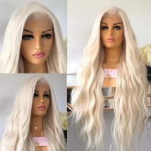 AIMEYA Platinum Blonde Lace Front Wigs for Women Long Natural Wave Synthetic Hair  Heat Resistant Fiber Hair Free Part