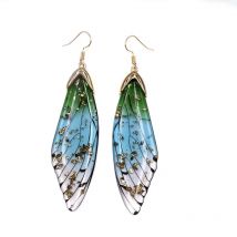 Handmade Butterfly Wing Drop Earrings Gold Color Fairy Tale Cicada Wings Earrings Rhinestone Purple Butterfly Vintage Jewelry