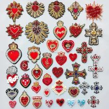 Embroidery Sequined Alphabet Pearl Letter Cross Patch,sequins Heart Beaded Eye Patches Badges Appliques for Clothing WF2210252