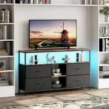 Mueble para TV Comanlai de 108/137 cm con 3/4 Cajones, Compartimentos Abiertos, Cajonera con LED, Mueble Bajo para TV para Sala de Estar, Dormitorio, Negro
