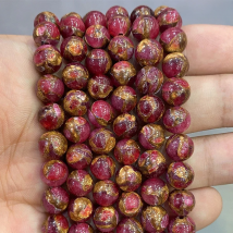 Natural Golden Stripe Red Cloisonne Stone Loose Round Beads 15" Strand 4 6 8 10 12MM Diy Bracelet Necklace for Jewelry Making