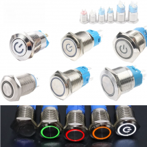 1 pc 12/16/19/22mm Metal Push Button Switch Power Waterproof Flat Circular LED Light Self-lock self-reset 1NO1NC 220V 12V/24VDC