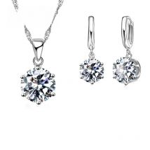 New 925 Sterling Silver Trendy Crystal Pendant Necklace Earrings Jewelry Set For Women Anniversary Gift Fashion Jewelry