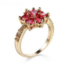 MxGxFam Red Flower Rings For Women Romantic Style 18 Plated Gold Color Hot Jewelry AAA+ Cubic Zircon