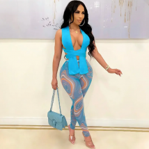 Sexy Two Piece Outfits for Women Club Wear Co Ord Sets Knitted Bandage Tops and Printed Leggings Party Matching Sets Undefined