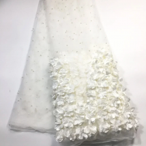 Off White African Lace Fabric 2024 High Quality French 3D Lace Beads Latest Nigerian Lace Fabrics 5 Yards for Wedding M23622