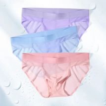 Quick Dry Men's Underwear Ice Silk Ultra-thin Underpants Summer Cool Breathable Panties Seamless Sexy U Bulge Pouch Briefs Cueca