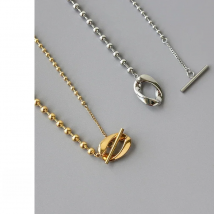 GHIDBK Personalized Asymmetric Beads Stainless Steel Necklace For Women Girls OT Toggle Trendy Link Chain Necklaces Statement
