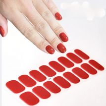 16Tips Semi-cured Gel Nail Stickers Red/Wine Red Nails Gel slider UV lamp Cured Extended Nails DIY Women Nails Decal Decor Gifts